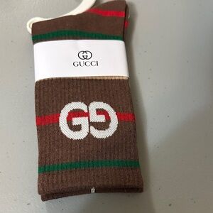 Gucci Brown GG Stripe Crew Socks